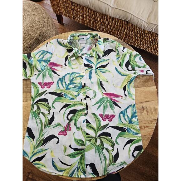 Chicos No-Iron Tropical Linen Button Up Blouse Women's Size 1/US 8 Beach Resort - Picture 4 of 8
